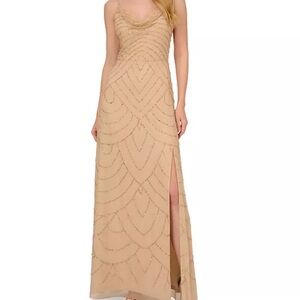 Adrianna Papell Champagne Beaded Maxi Dress